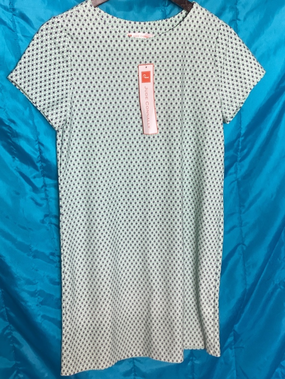 Jude Connally Mint and Navy Geometric Shift Dress